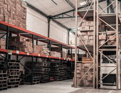 warehouse with pallets and shelves